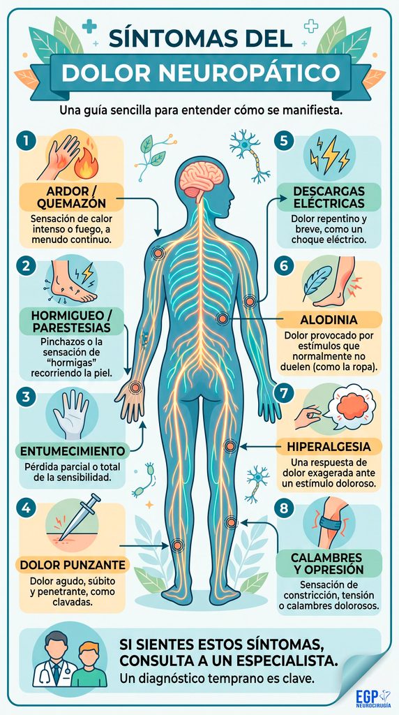 Síntomas del dolor neuropatico inforgrafia